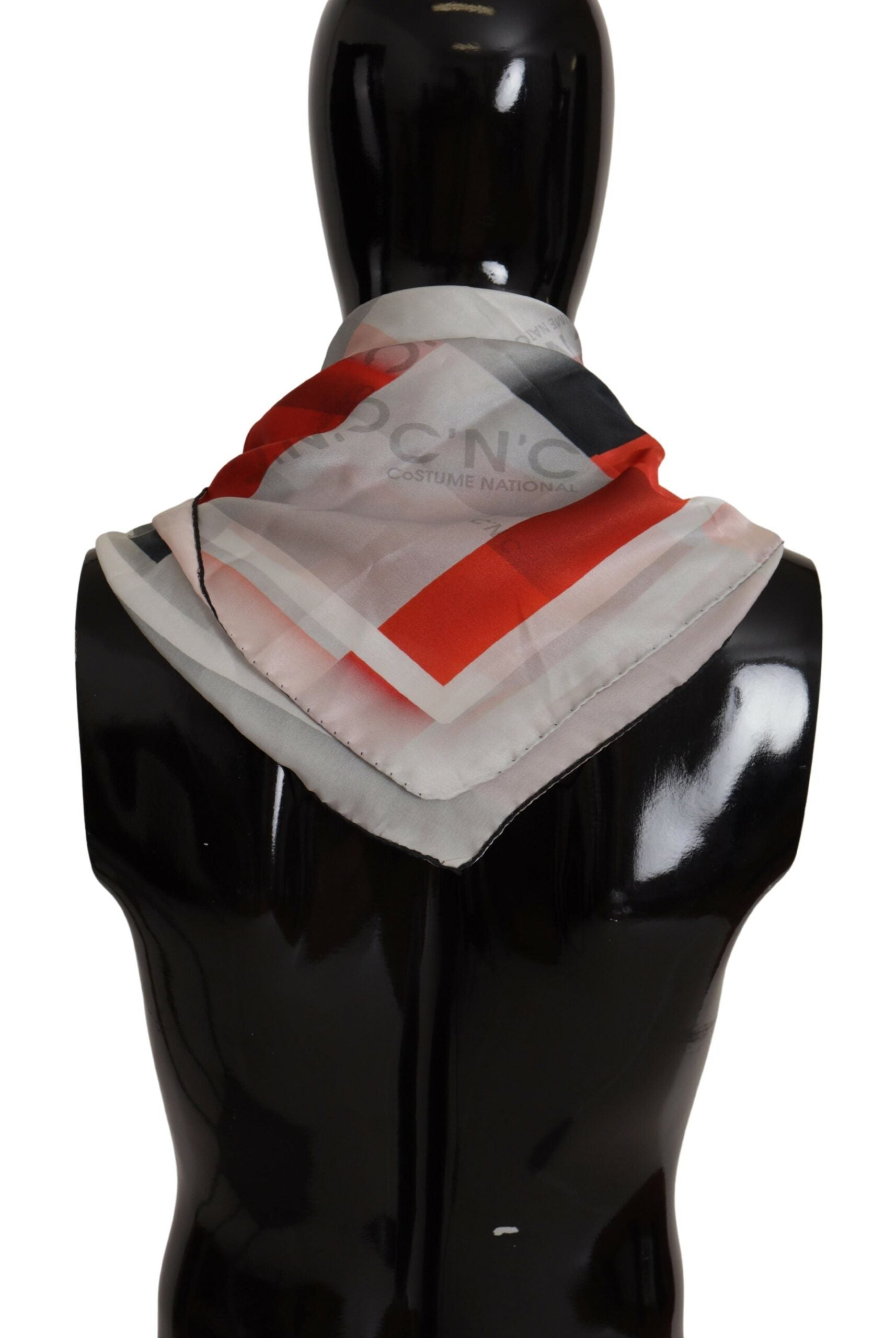 Écharpe Foulard Cache-cœur en Soie Grise et Rouge Costume National
