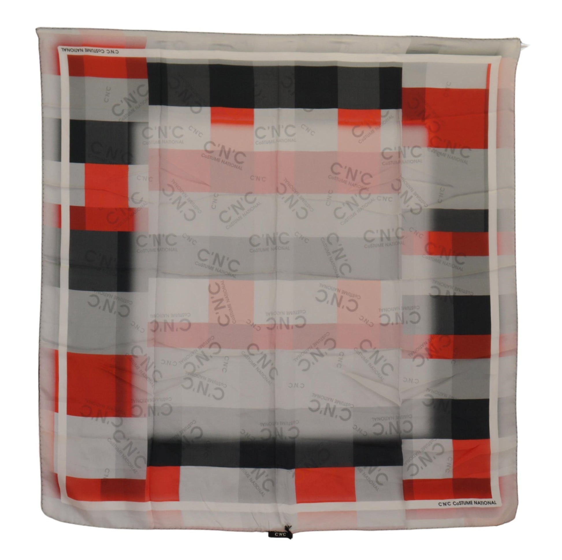 Écharpe Foulard Cache-cœur en Soie Grise et Rouge Costume National