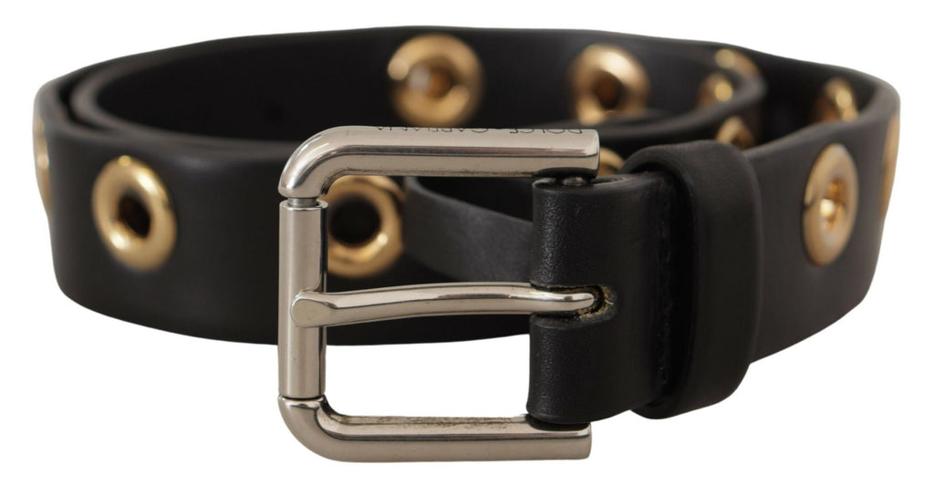 Ceinture Dolce & Gabbana en cuir noir avec œillets et boucle en métal argenté