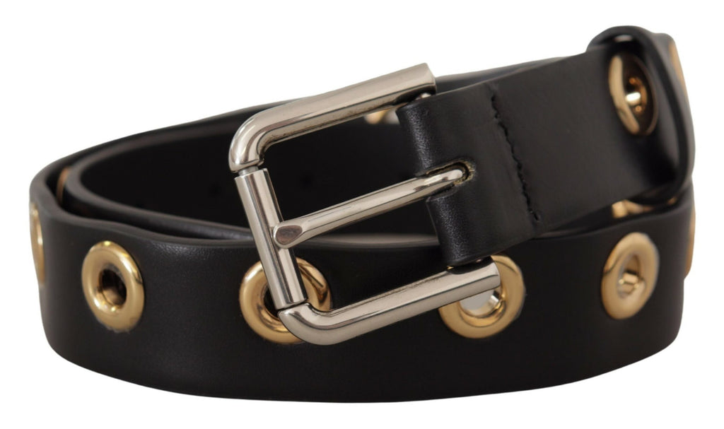 Ceinture Dolce & Gabbana en cuir noir avec œillets et boucle en métal argenté