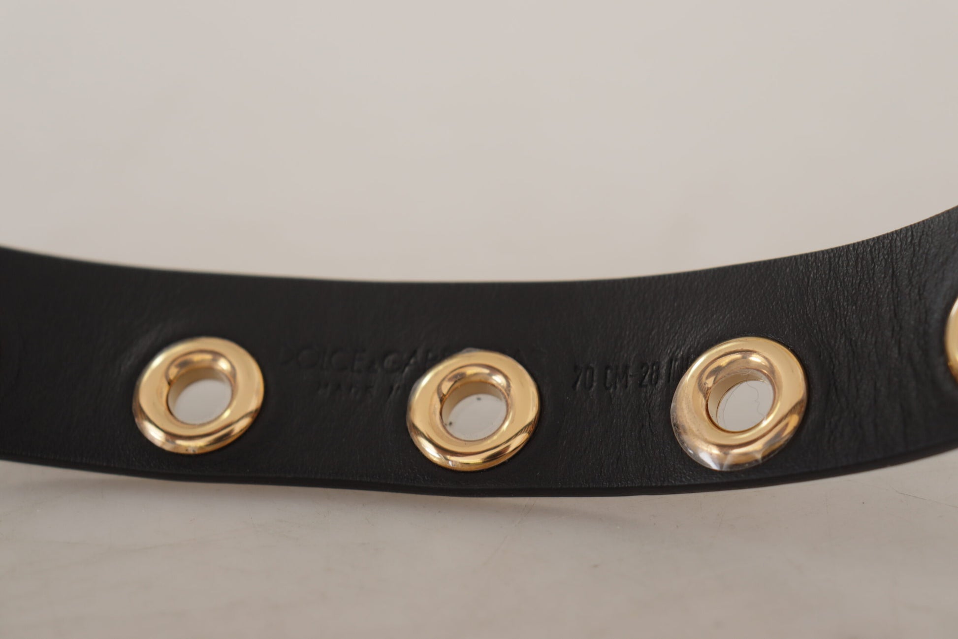 Ceinture Dolce & Gabbana en cuir noir avec œillets et boucle en métal argenté