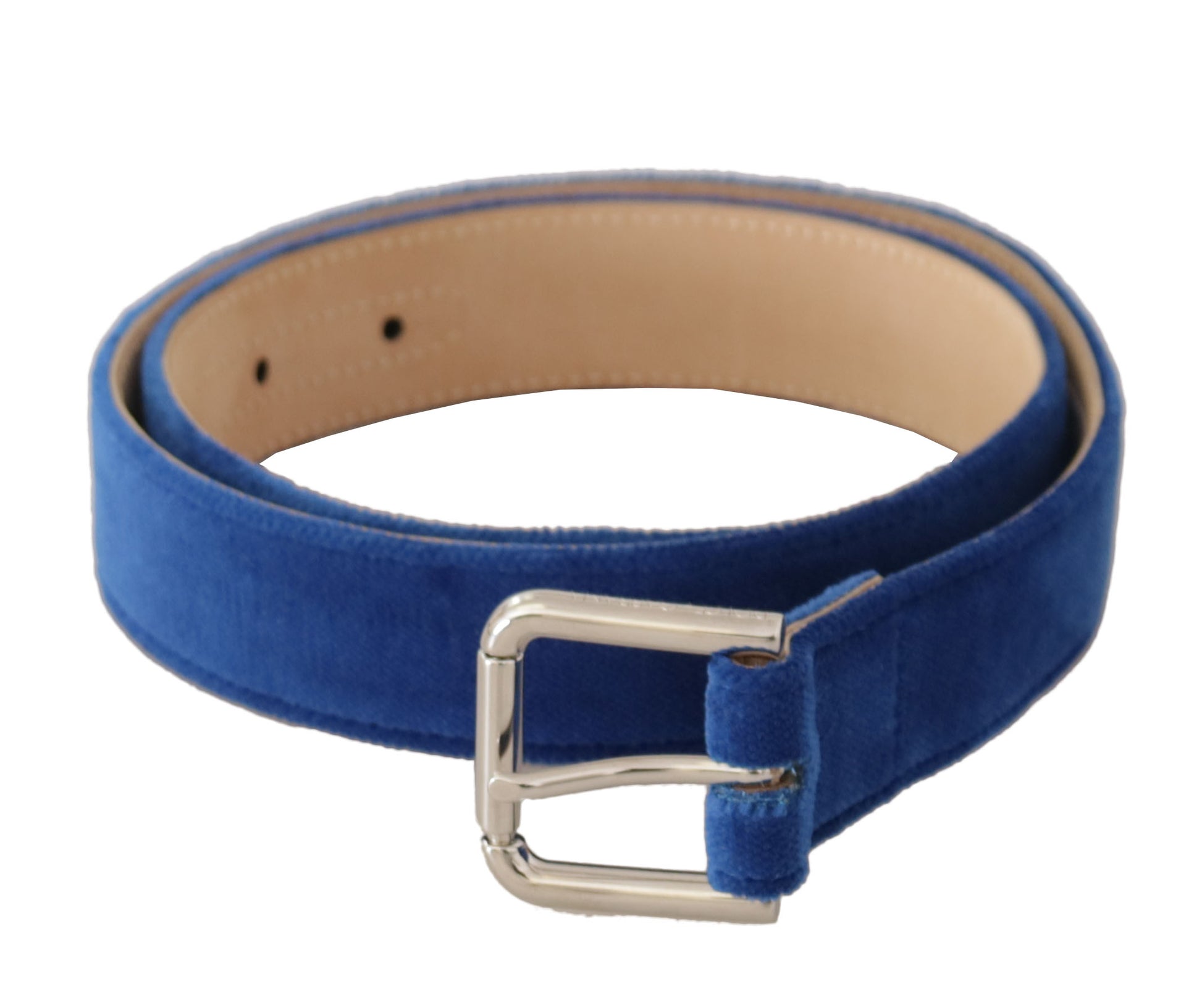 Ceinture Dolce & Gabbana en velours bleu avec boucle en métal gravée du logo argenté