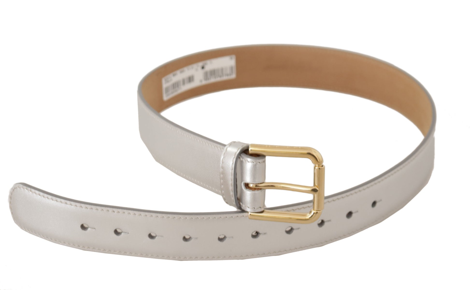 Ceinture Dolce & Gabbana en cuir argenté avec boucle en métal doré ornée du logo