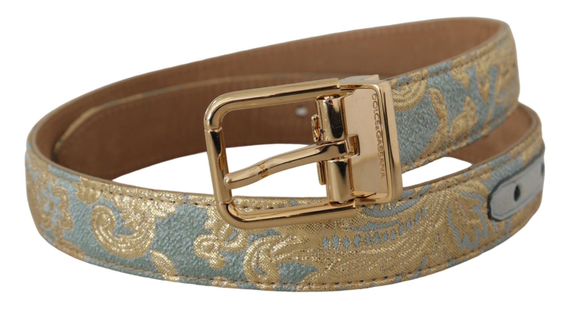 Ceinture Dolce & Gabbana en cuir bleu avec jacquard et boucle ardillon en métal doré