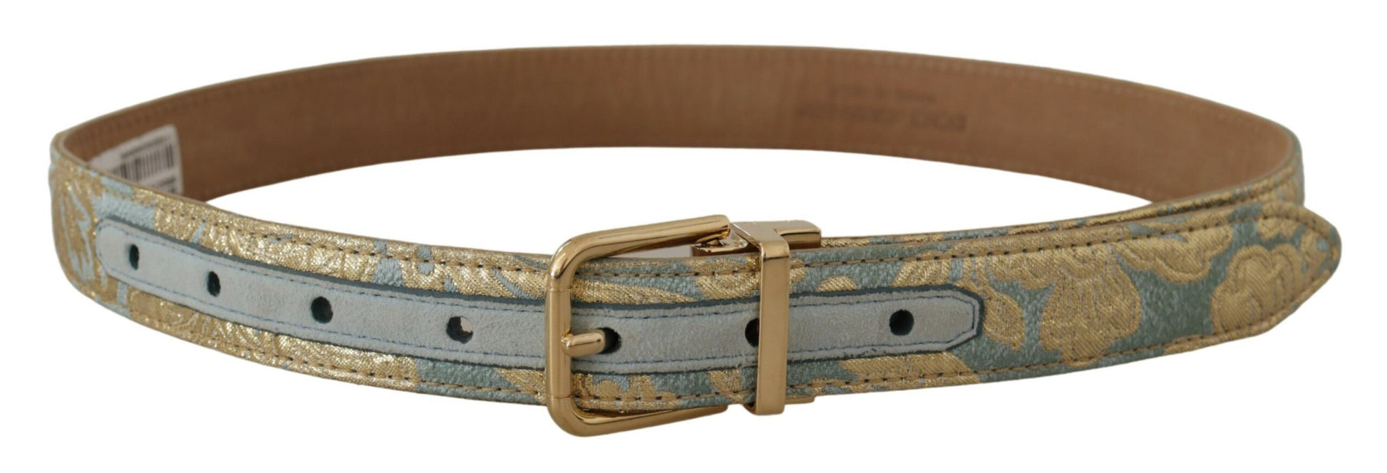 Ceinture Dolce & Gabbana en cuir bleu avec jacquard et boucle ardillon en métal doré