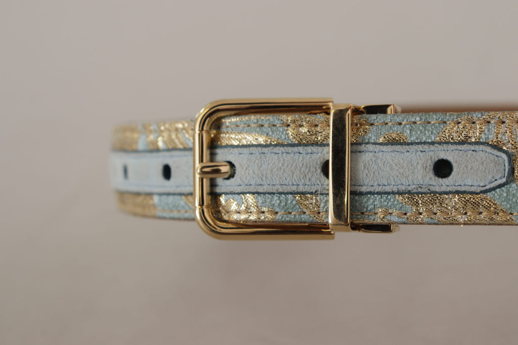 Ceinture Dolce & Gabbana en cuir bleu avec jacquard et boucle ardillon en métal doré