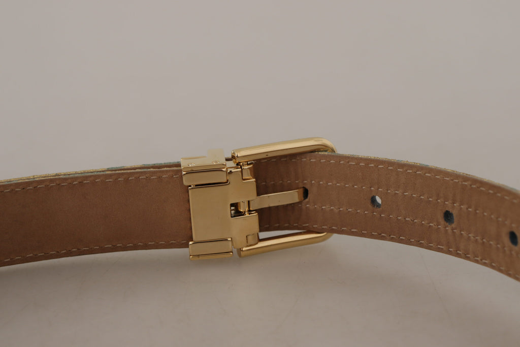 Ceinture Dolce & Gabbana en cuir bleu avec jacquard et boucle ardillon en métal doré