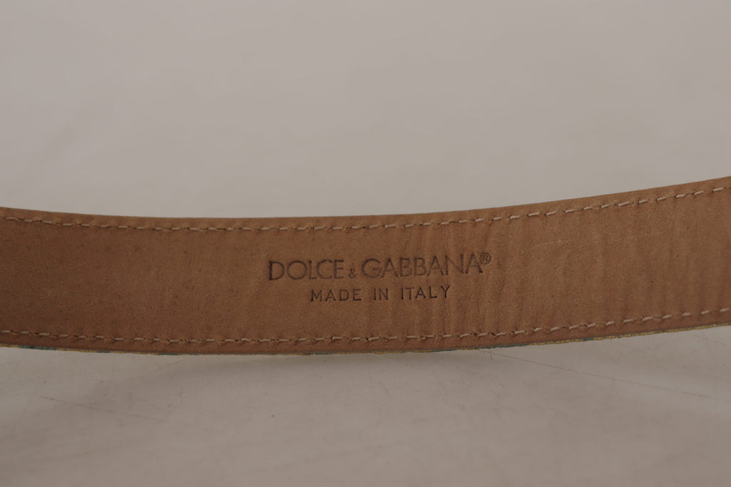 Ceinture Dolce & Gabbana en cuir bleu avec jacquard et boucle ardillon en métal doré
