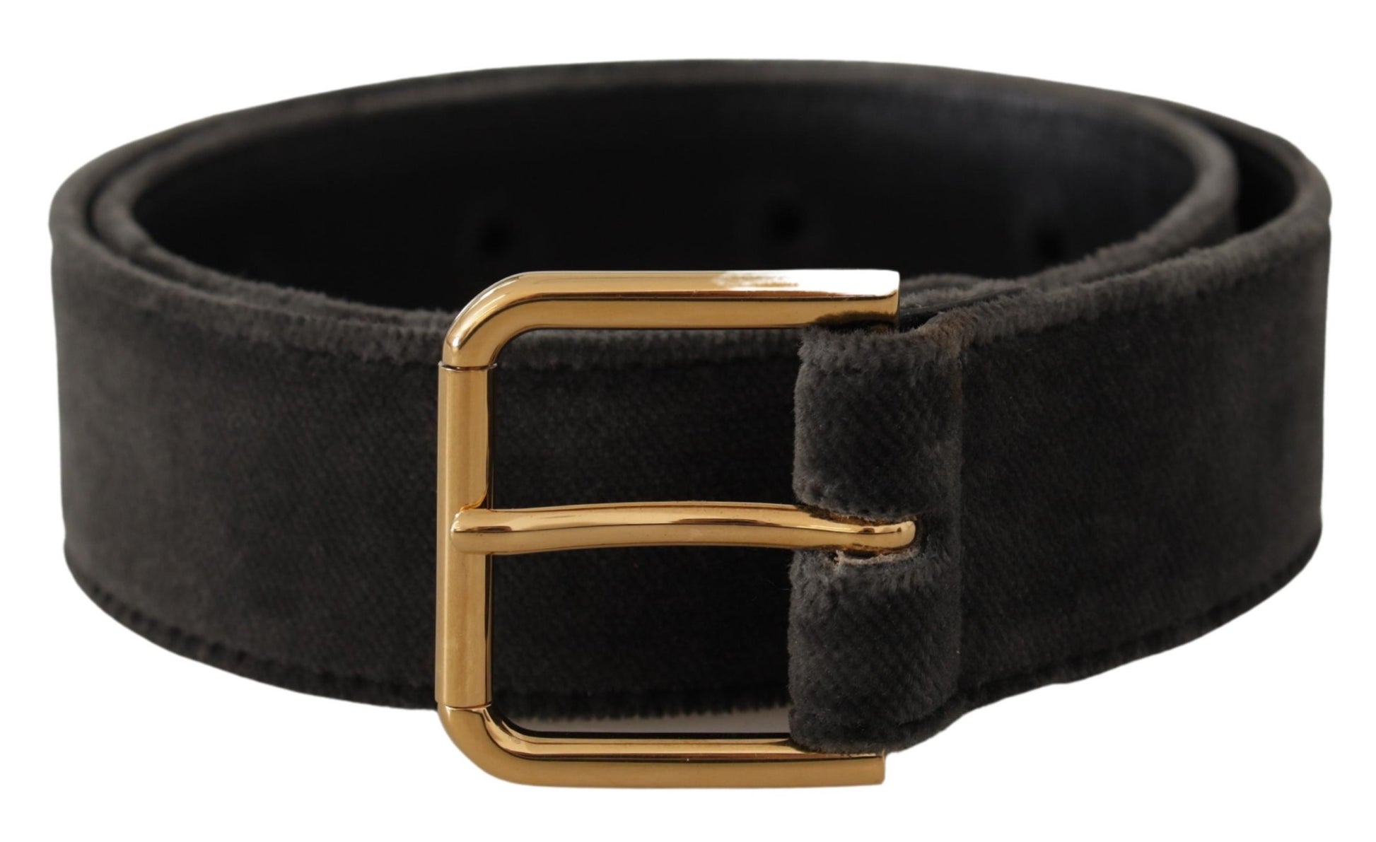 Ceinture Dolce & Gabbana en Velours Marron et Boucle Métallique Dorée avec Logo