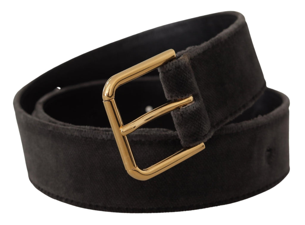 Ceinture Dolce & Gabbana en Velours Marron et Boucle Métallique Dorée avec Logo