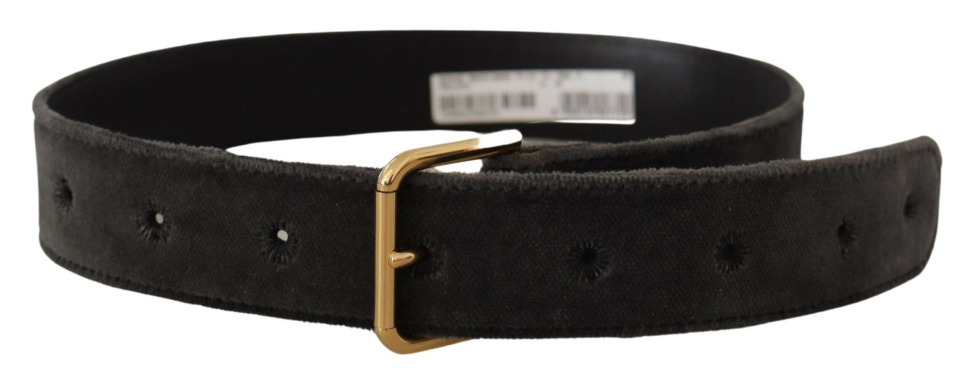 Ceinture Dolce & Gabbana en Velours Marron et Boucle Métallique Dorée avec Logo