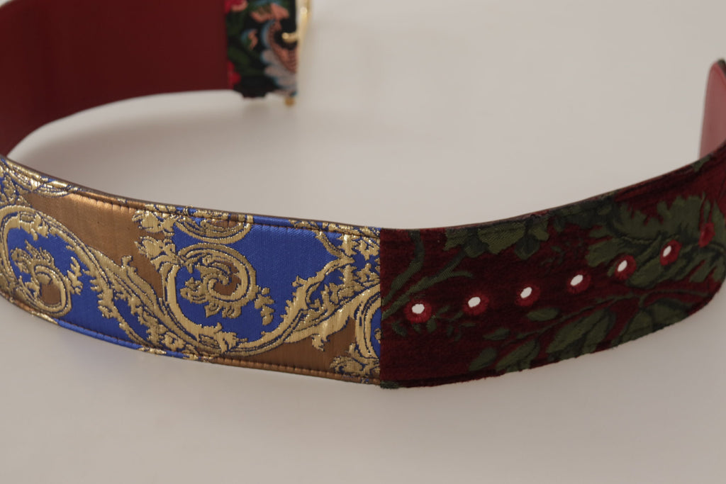 Ceinture Dolce & Gabbana en cuir rouge brodé avec boucle en métal doré et logo