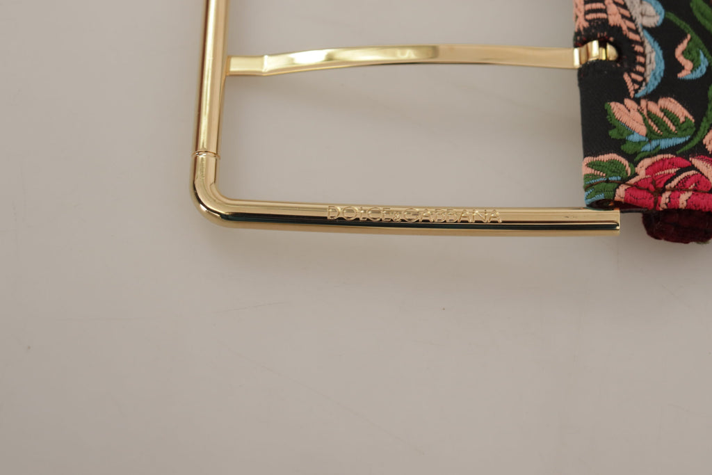 Ceinture Dolce & Gabbana en cuir rouge brodé avec boucle en métal doré et logo