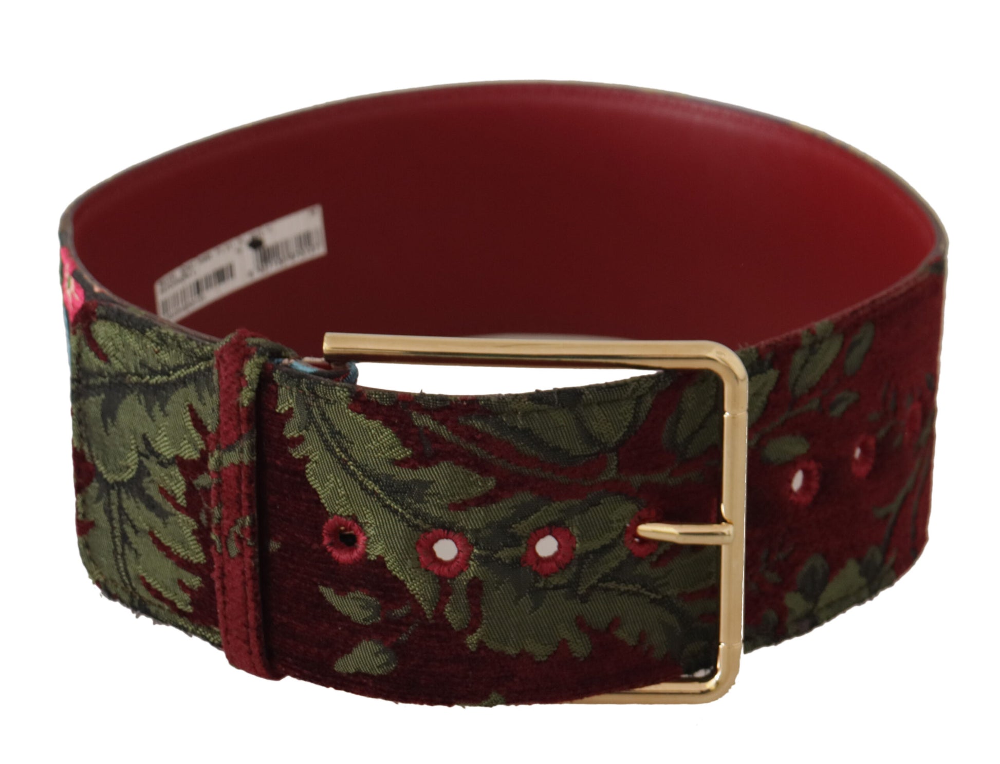 Ceinture Dolce & Gabbana en cuir rouge brodé avec boucle en métal doré et logo