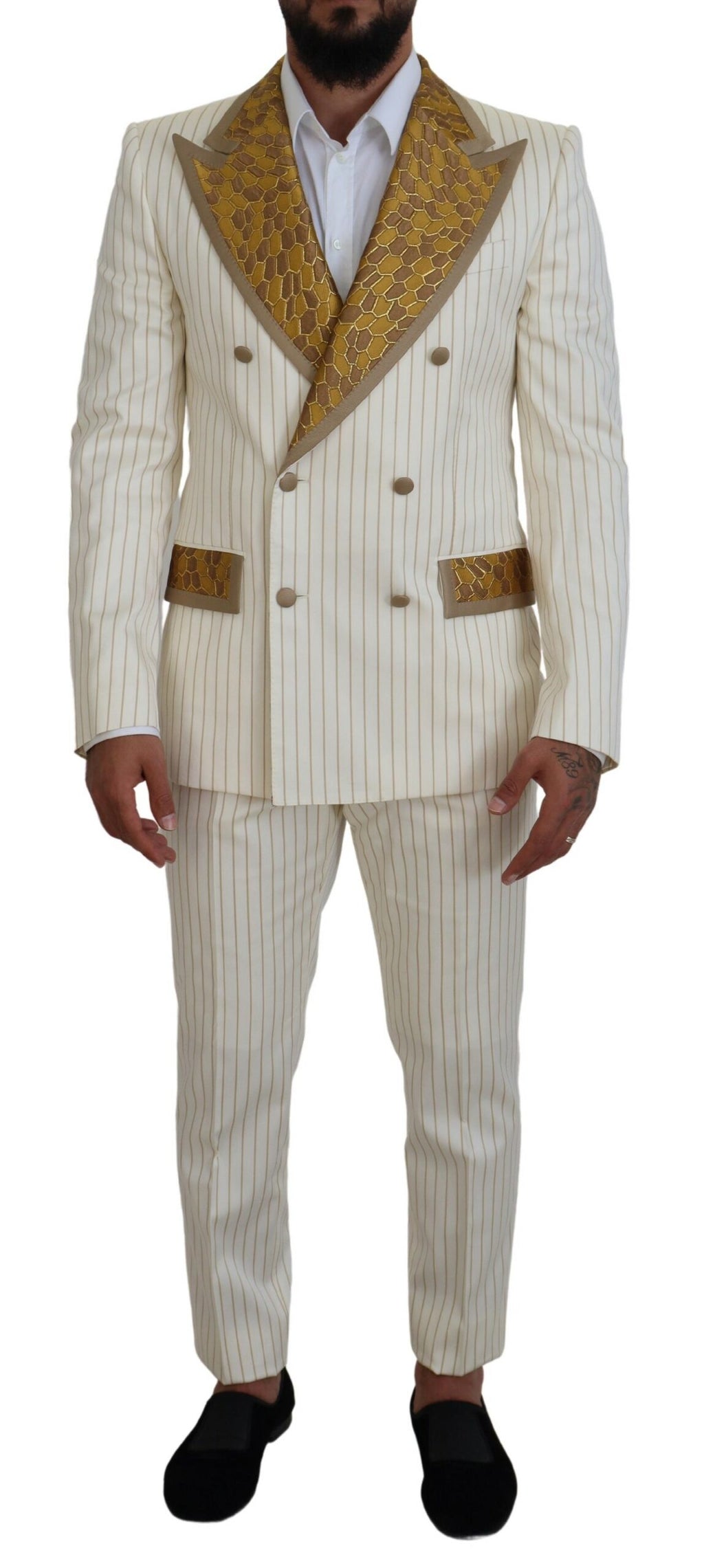 Costume slim à rayures or blanc cassé Dolce & Gabbana
