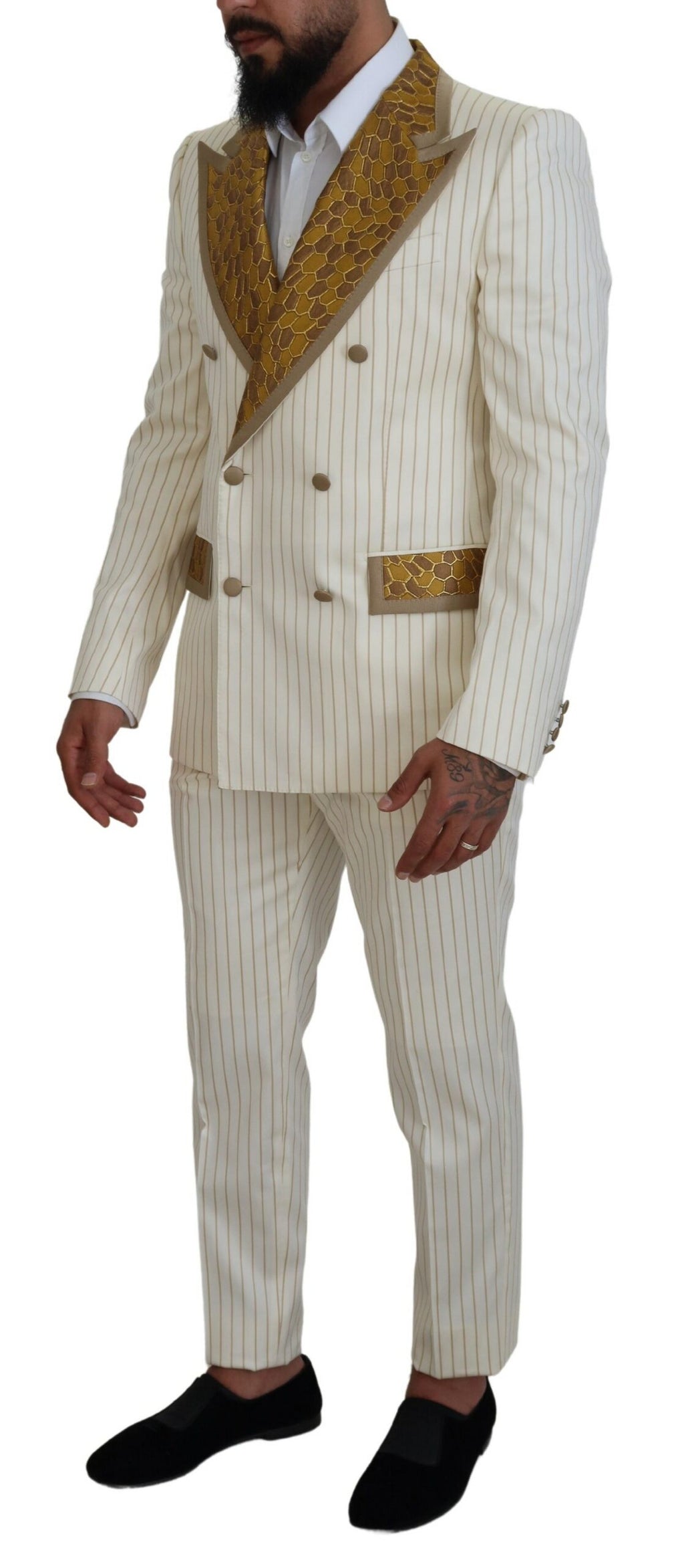 Costume slim à rayures or blanc cassé Dolce & Gabbana