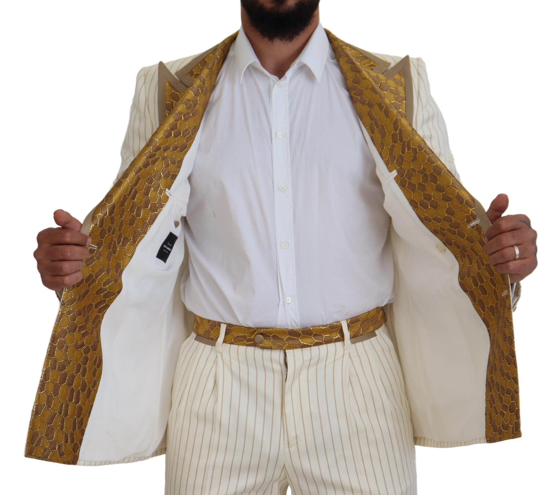 Costume slim à rayures or blanc cassé Dolce & Gabbana