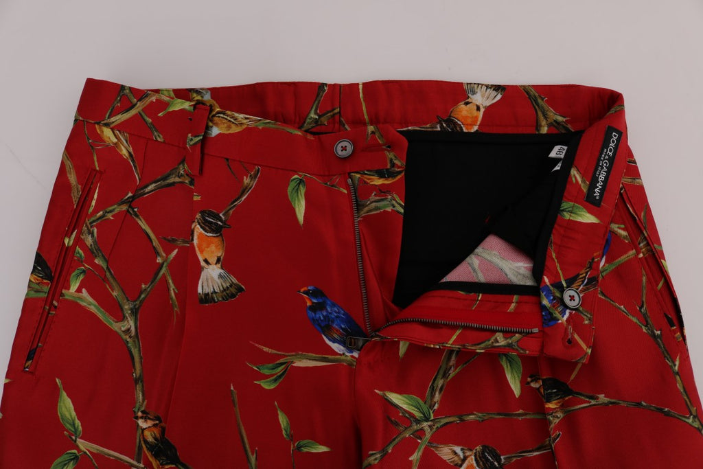 Pantalon en soie rouge à imprimé oiseau Dolce & Gabbana