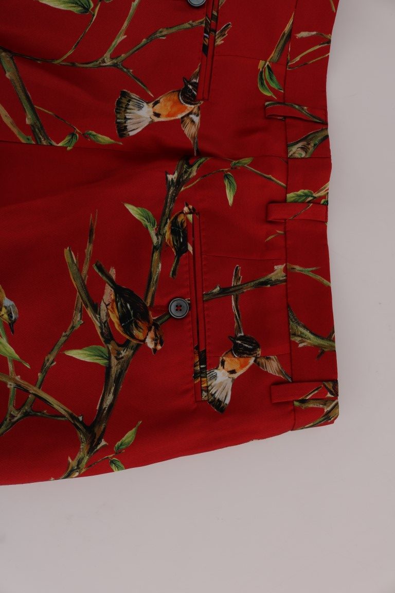 Pantalon en soie rouge à imprimé oiseau Dolce & Gabbana