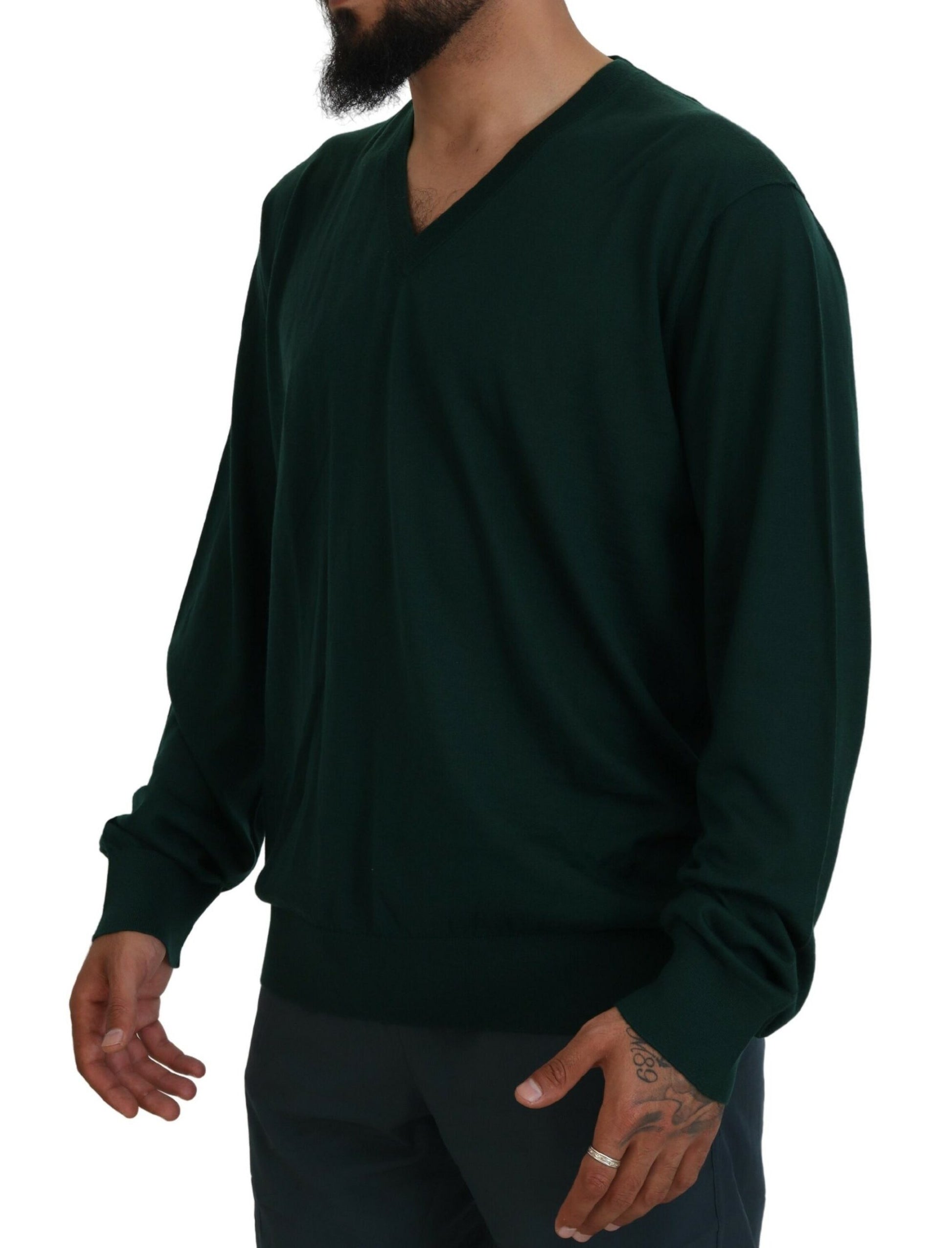 Pull en cachemire vert à col en V Dolce & Gabbana