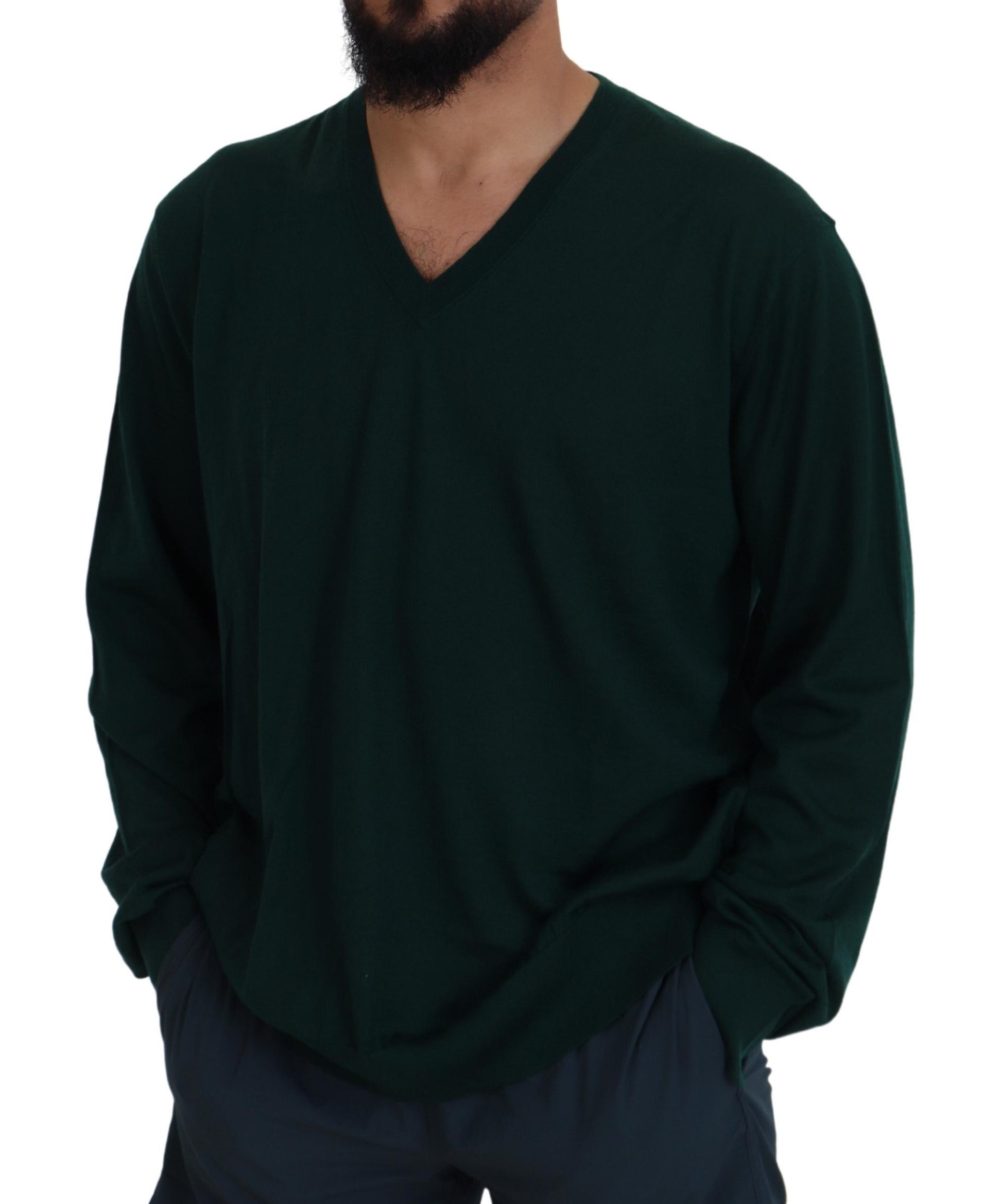 Pull en cachemire vert à col en V Dolce & Gabbana