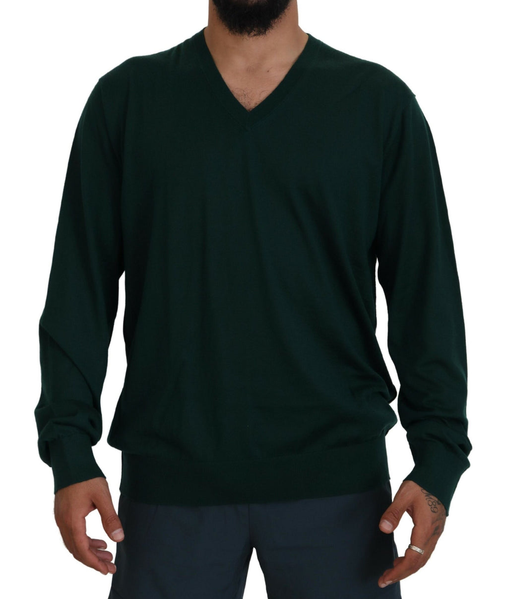 Pull en cachemire vert à col en V Dolce & Gabbana