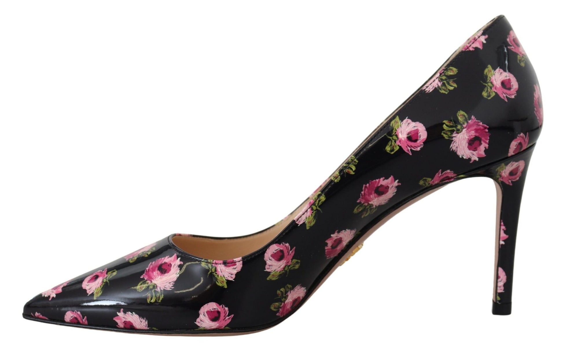 Prada Schwarze Pumps aus Leder mit Blumenmuster