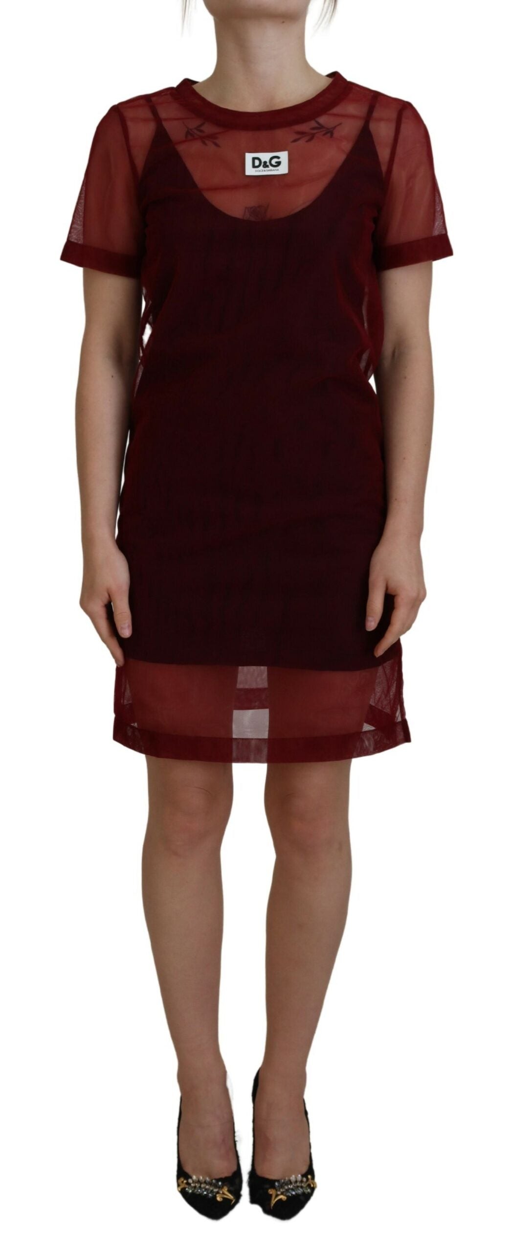 Mini-robe droite Dolce & Gabbana bordeaux en nylon à deux épaisseurs