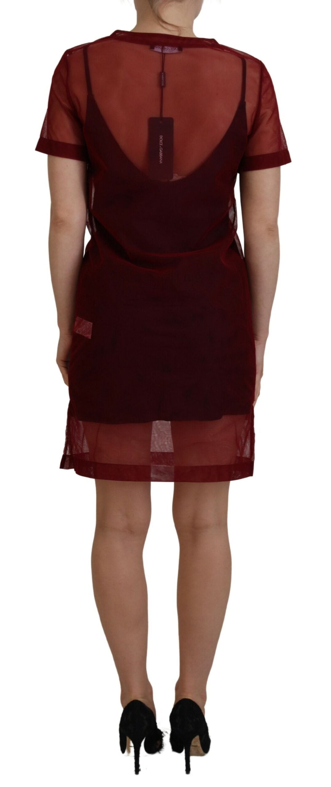 Mini-robe droite Dolce & Gabbana bordeaux en nylon à deux épaisseurs