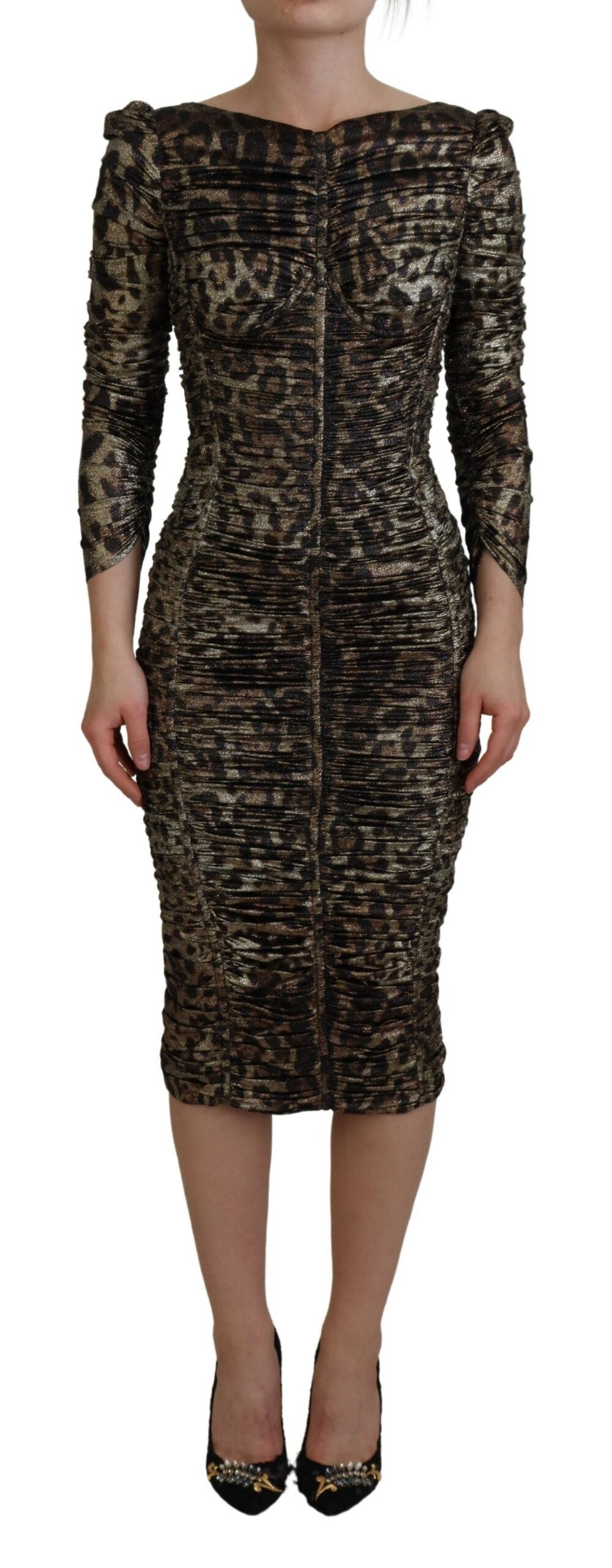 Robe fourreau mi-longue moulante Dolce & Gabbana léopard multicolore