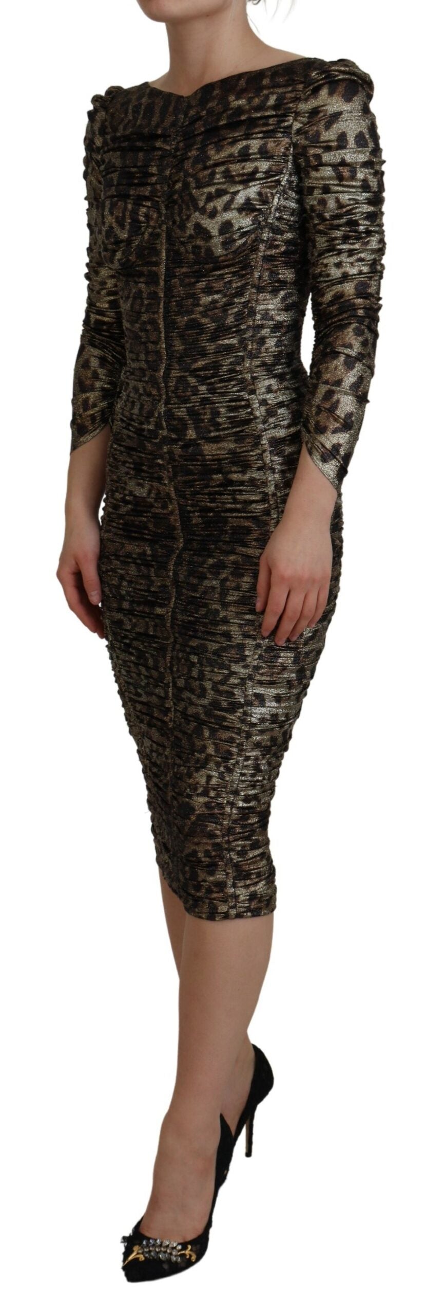 Robe fourreau mi-longue moulante Dolce & Gabbana léopard multicolore