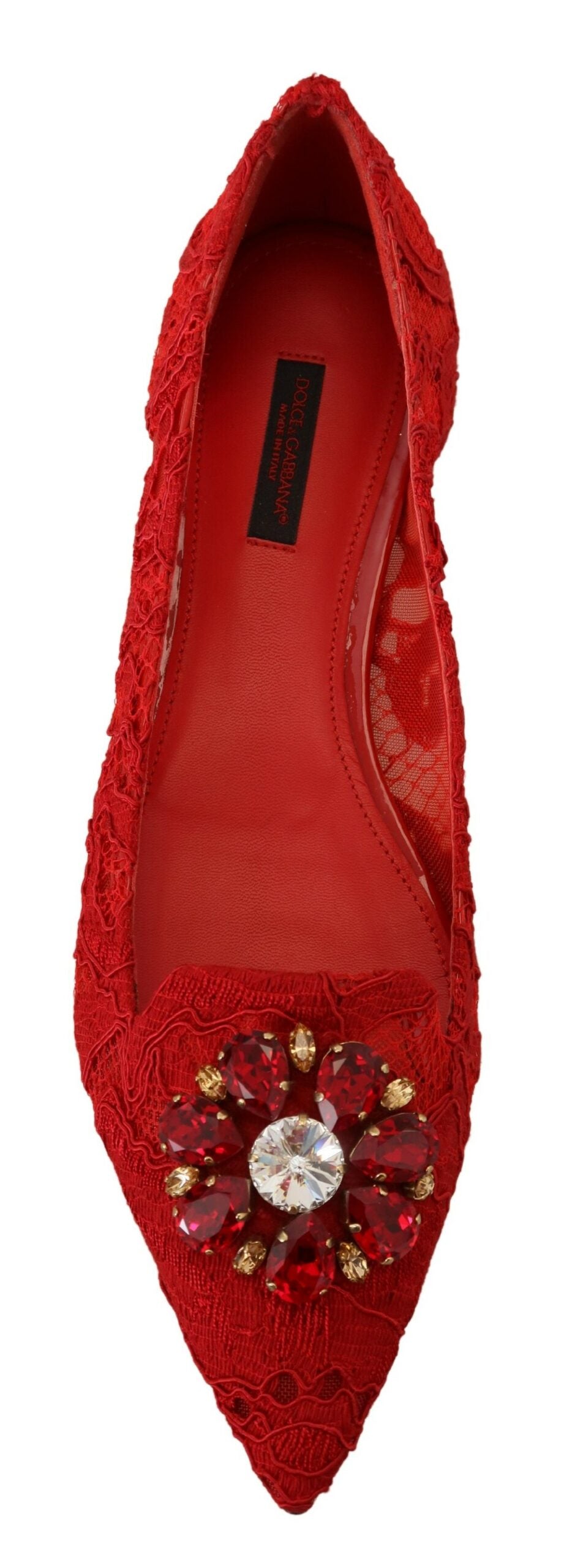 Chaussures Plates Mocassins Dolce & Gabbana Taormina Rouges à Cristaux