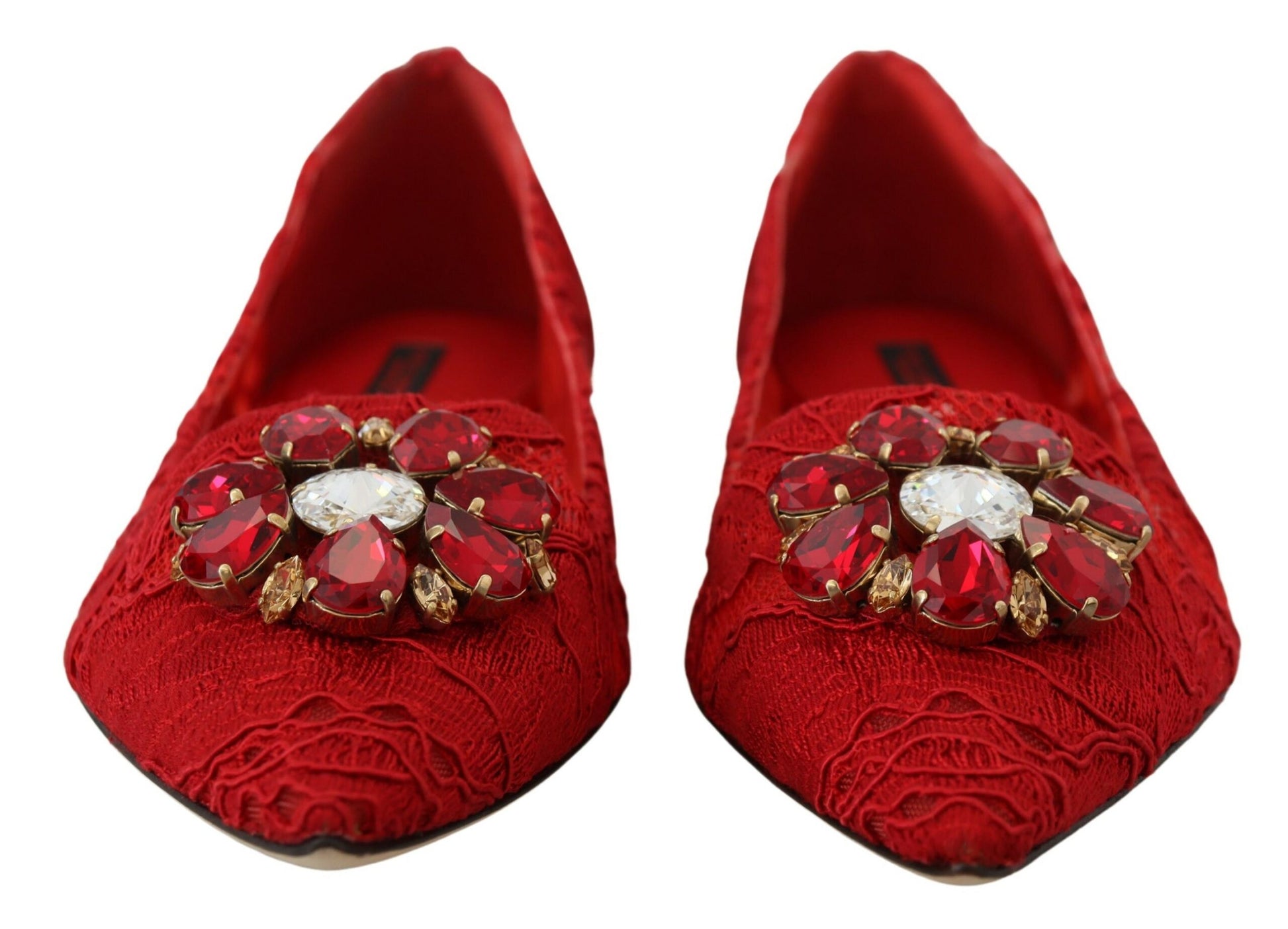 Chaussures Plates Mocassins Dolce & Gabbana Taormina Rouges à Cristaux
