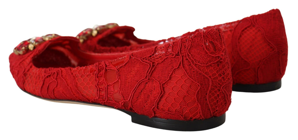 Chaussures Plates Mocassins Dolce & Gabbana Taormina Rouges à Cristaux