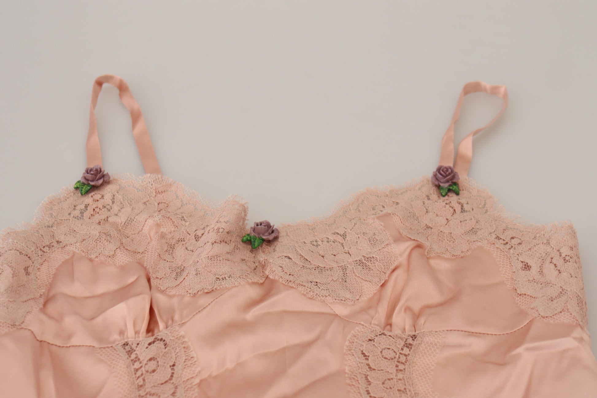 Dolce &amp; Gabbana – Tanktop mit rosa Satinspitze und Rosen