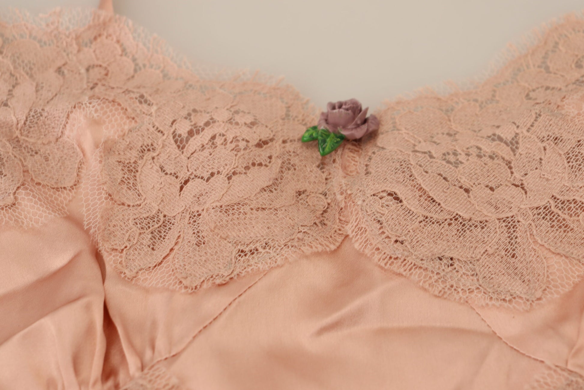 Dolce &amp; Gabbana – Tanktop mit rosa Satinspitze und Rosen