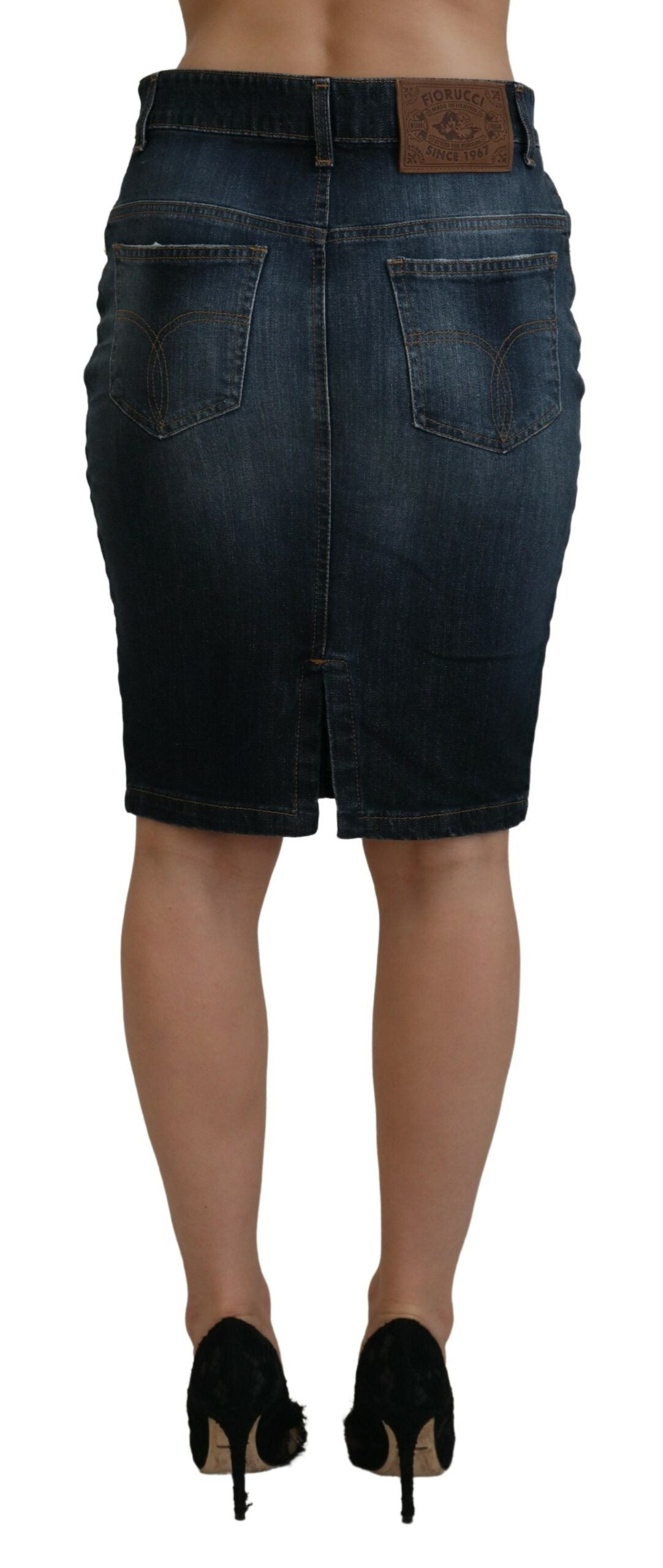 Fiorucci – Dunkelblauer, verwaschener Jeansrock mit Bleistiftschnitt und mittlerer Taille