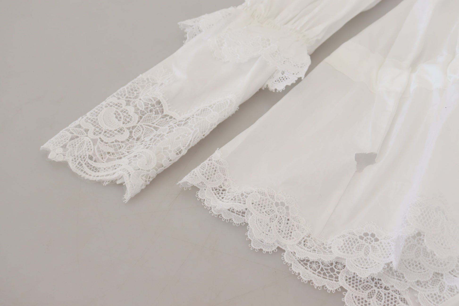 Dolce & Gabbana White Cotton Lace Trim Turtle Neck Blouse Top
