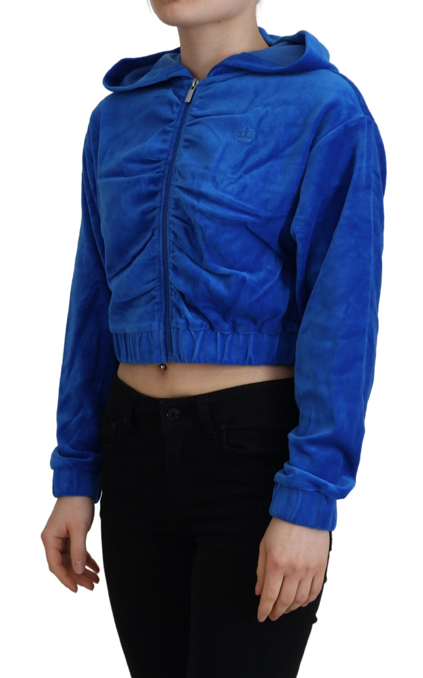 Juicy Couture Coton Bleu Plein Zip Court Sweat à Capuche