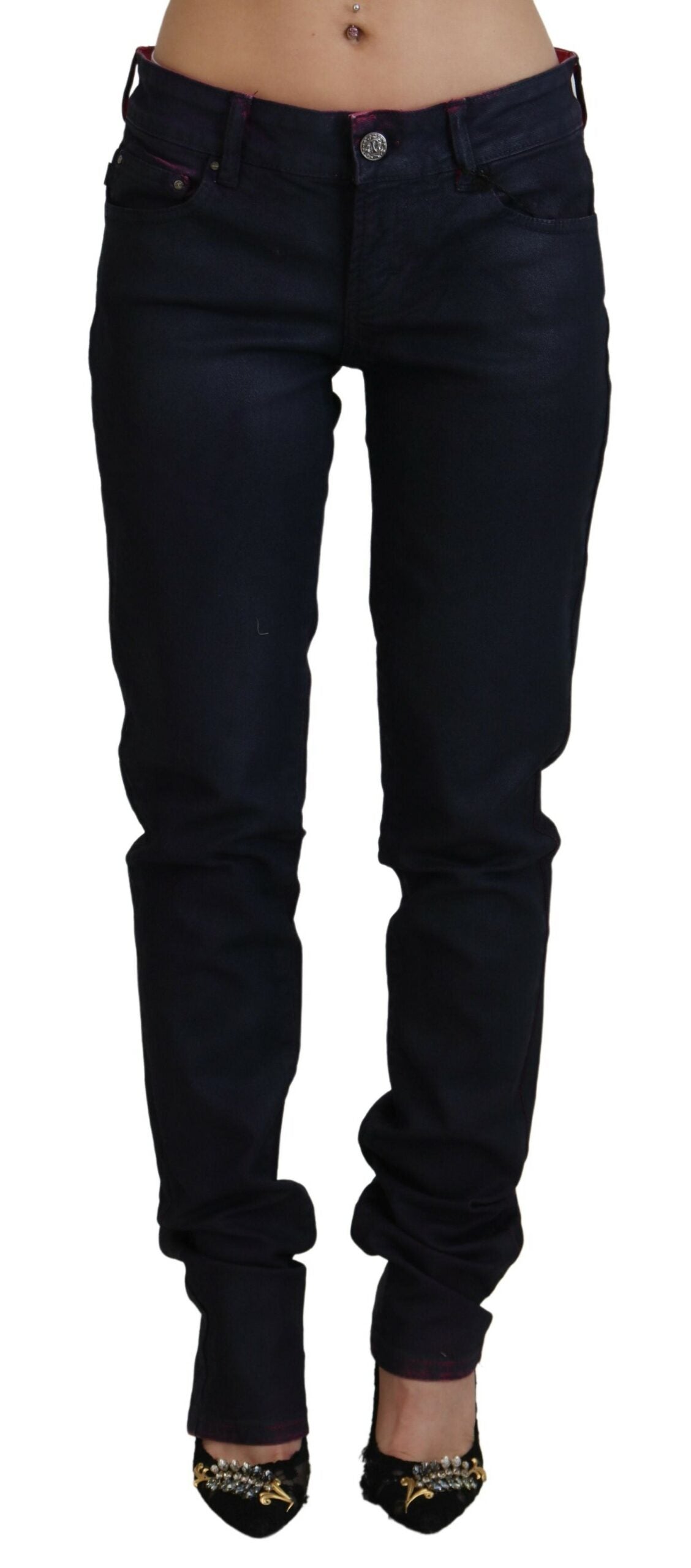Jeans en denim décontracté pour femme Just Cavalli Noir taille basse coupe ajustée