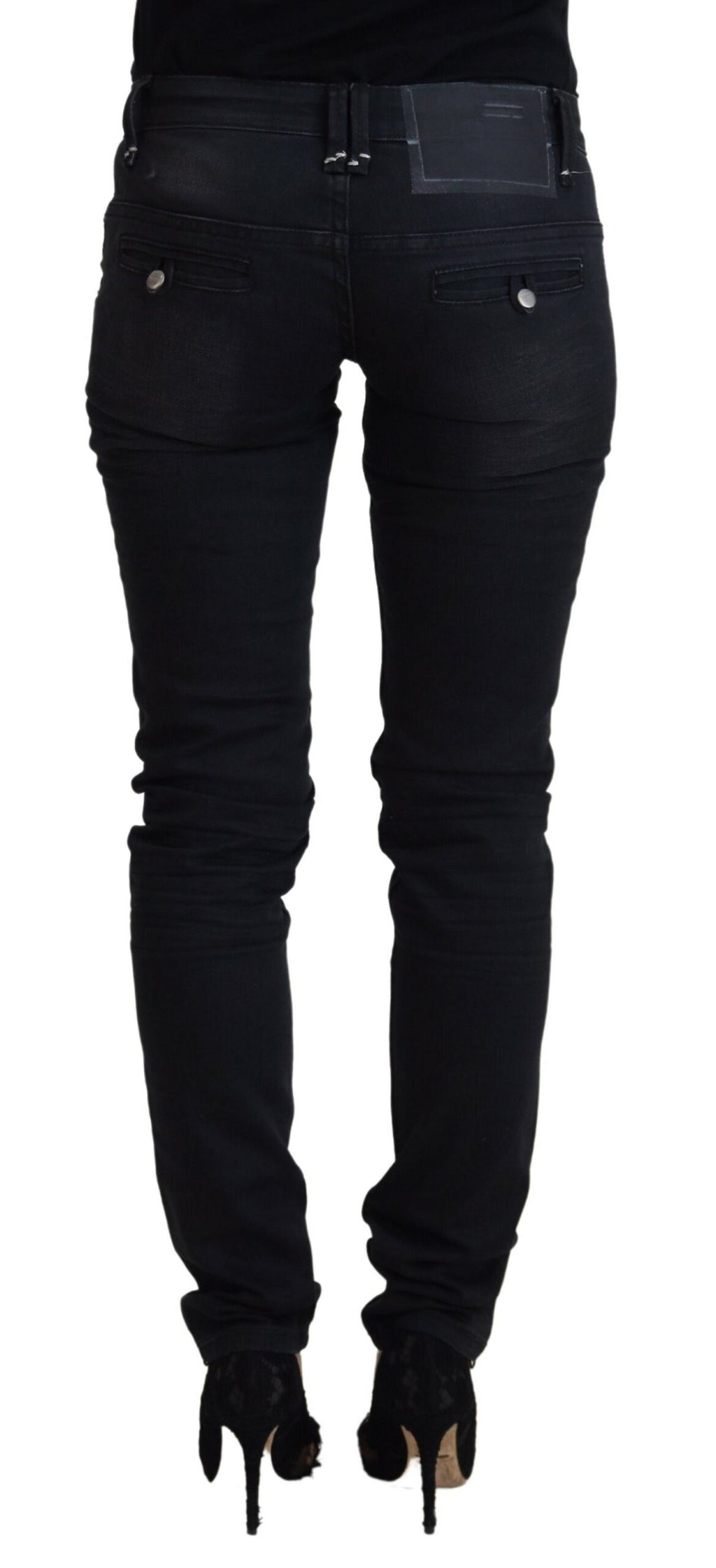 Jean skinny décontracté en denim de coton délavé noir Acht pour femme