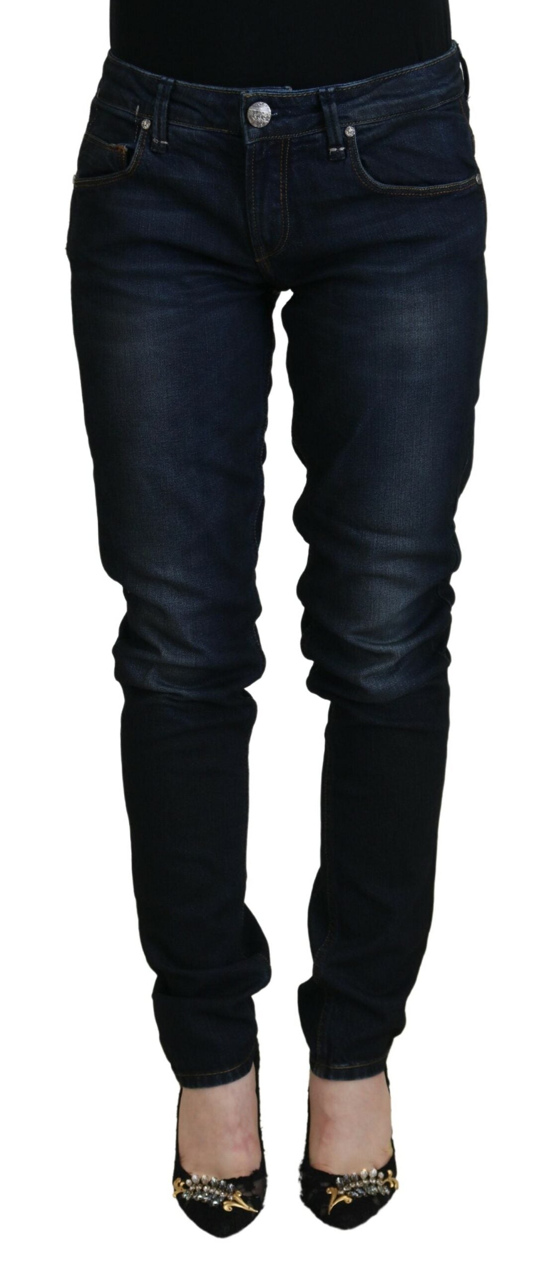Jean skinny taille basse décontracté pour femme en denim de coton bleu Acht
