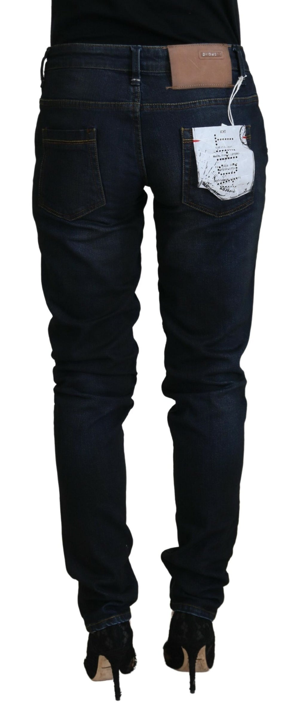 Jean skinny taille basse décontracté pour femme en denim de coton bleu Acht