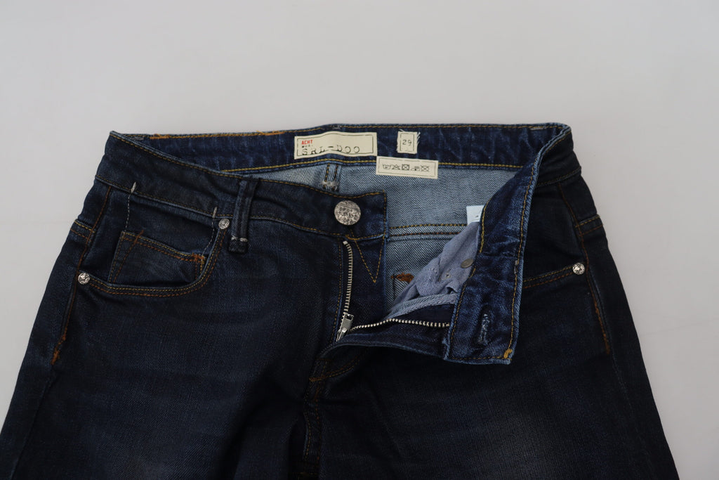 Jean skinny taille basse décontracté pour femme en denim de coton bleu Acht