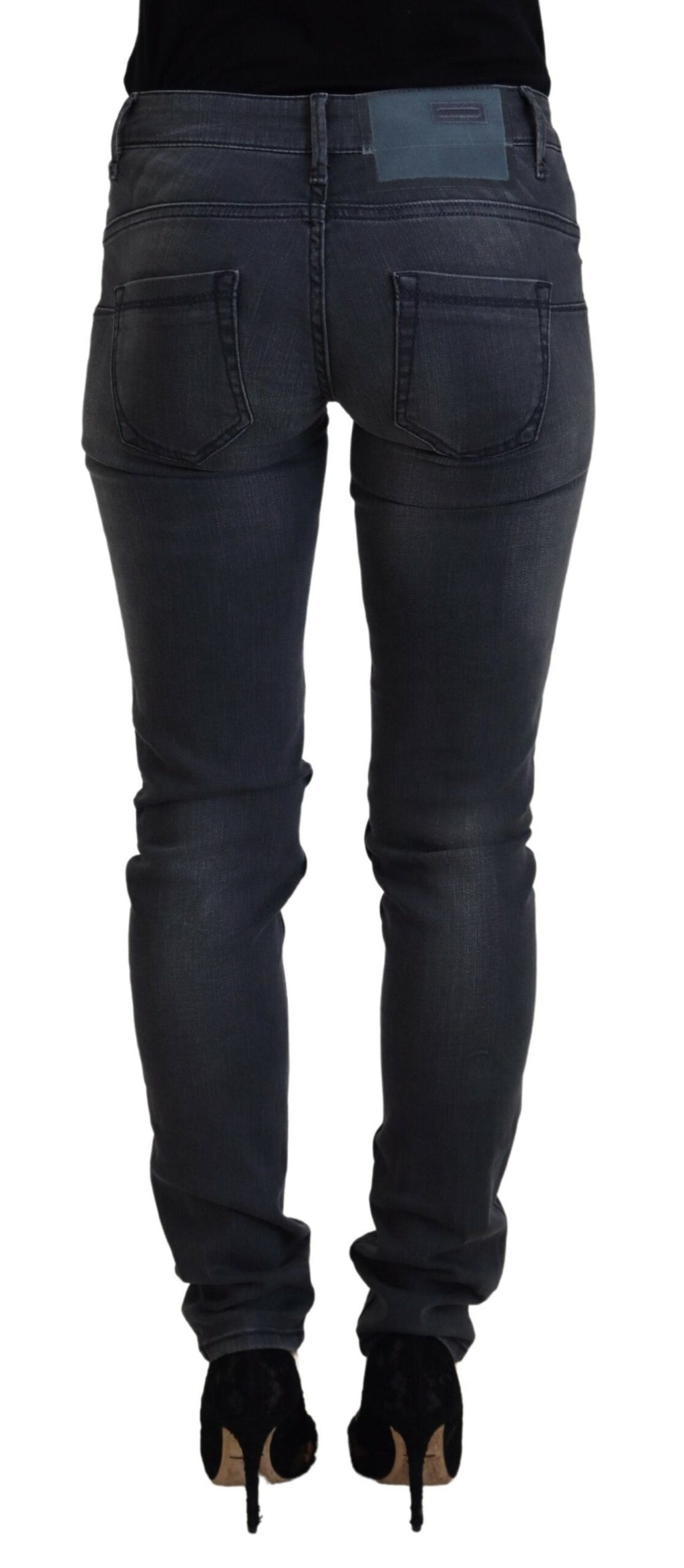 Jean slim décontracté taille basse pour femme en denim gris Acht Cotton