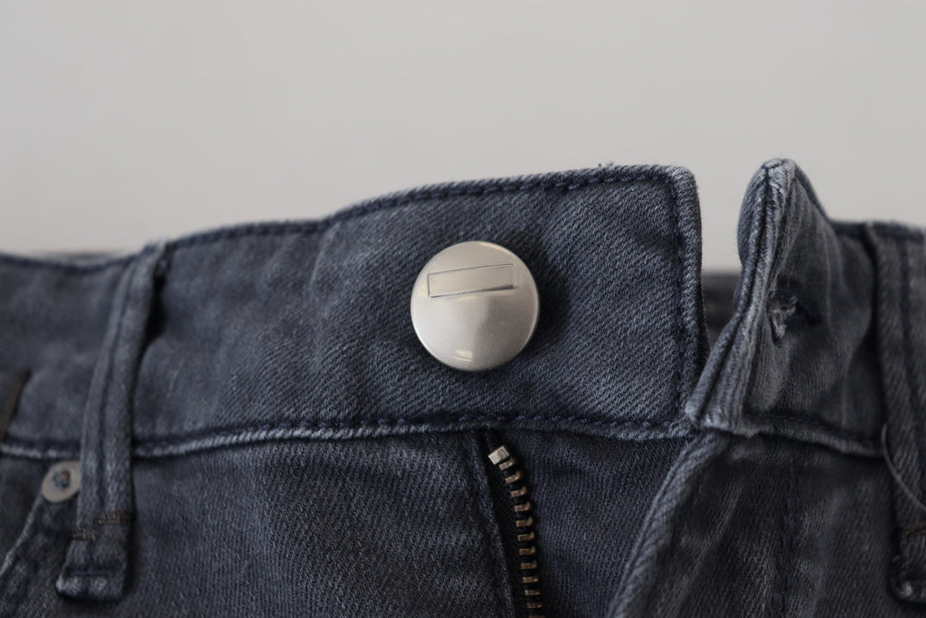 Jean slim décontracté taille basse pour femme en denim gris Acht Cotton