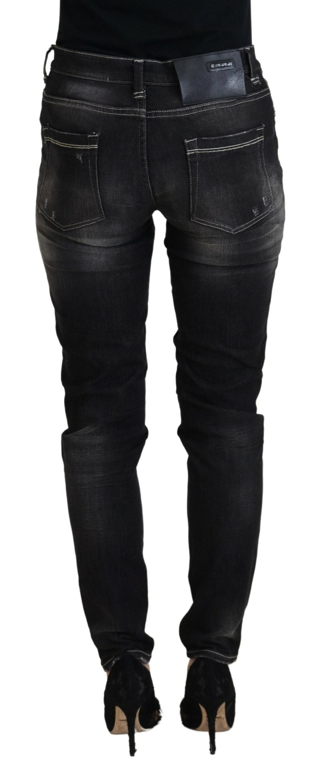 Jean en denim décontracté pour femme Acht Black Washed, taille mi-haute, coupe fuselée