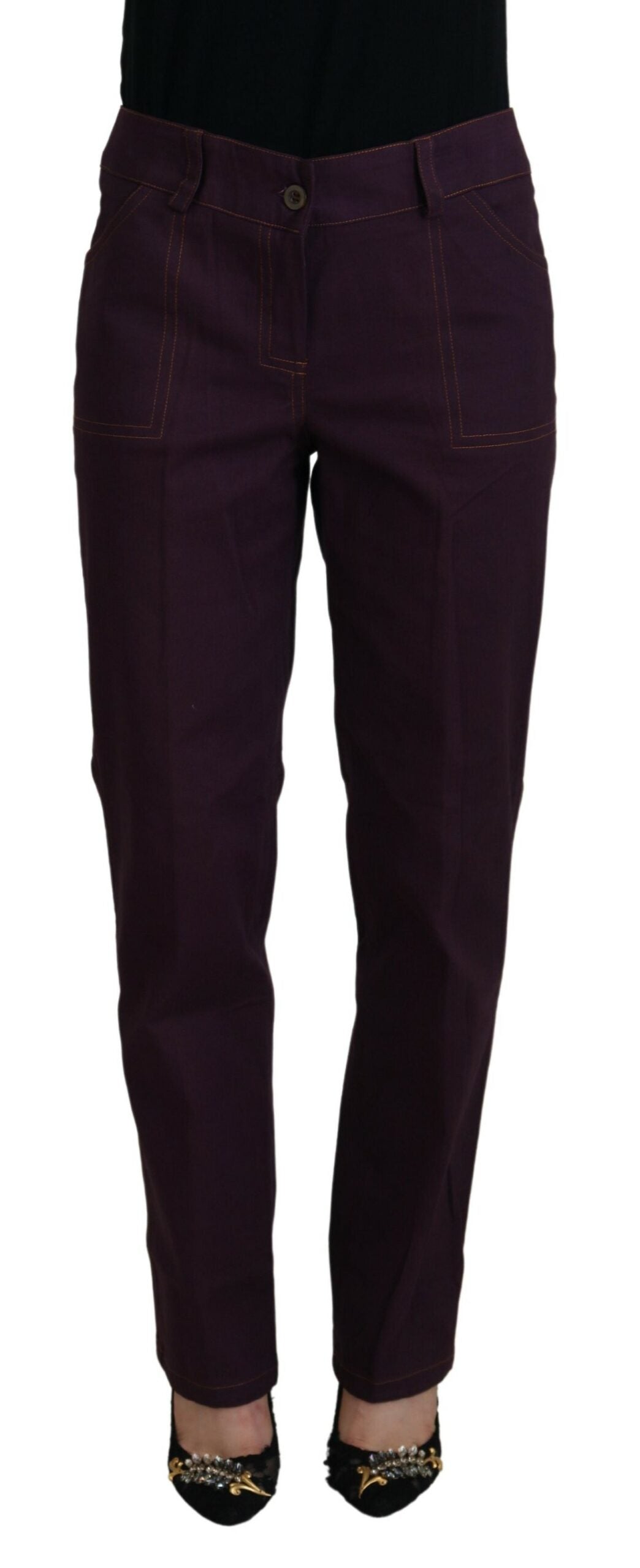 BENCIVENGA Pantalon fuselé violet en coton à taille mi-haute pour femme