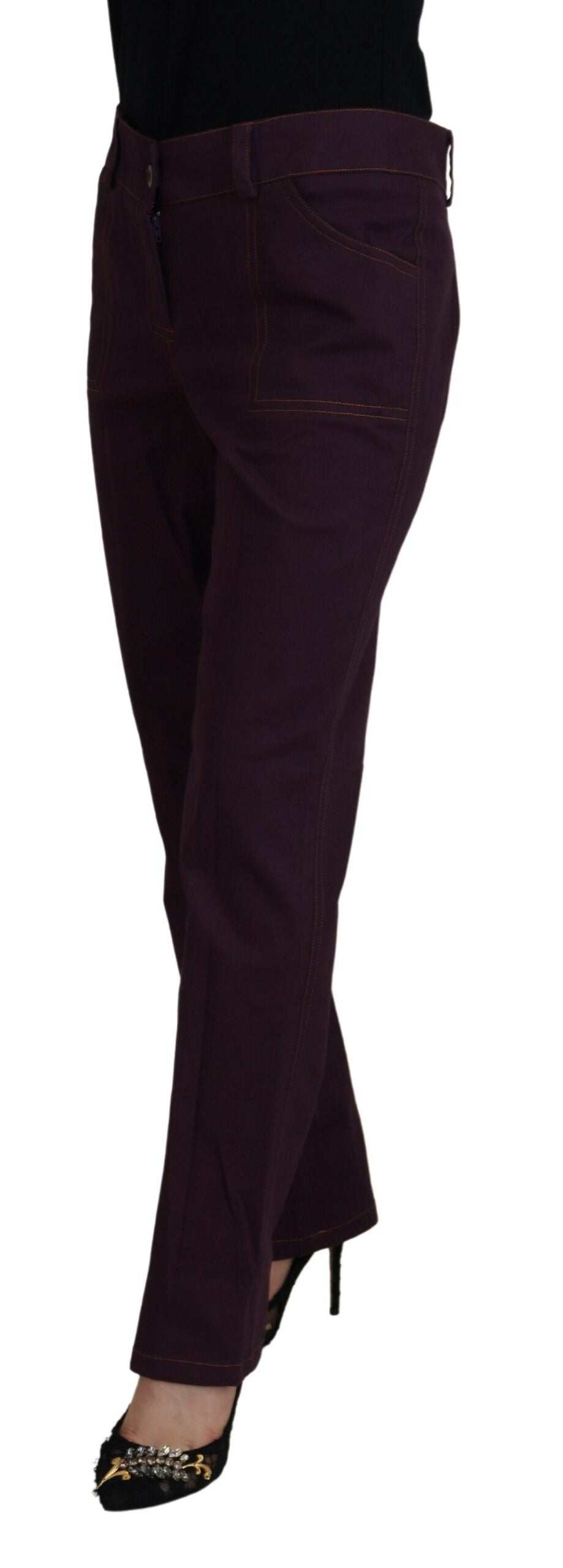BENCIVENGA Pantalon fuselé violet en coton à taille mi-haute pour femme