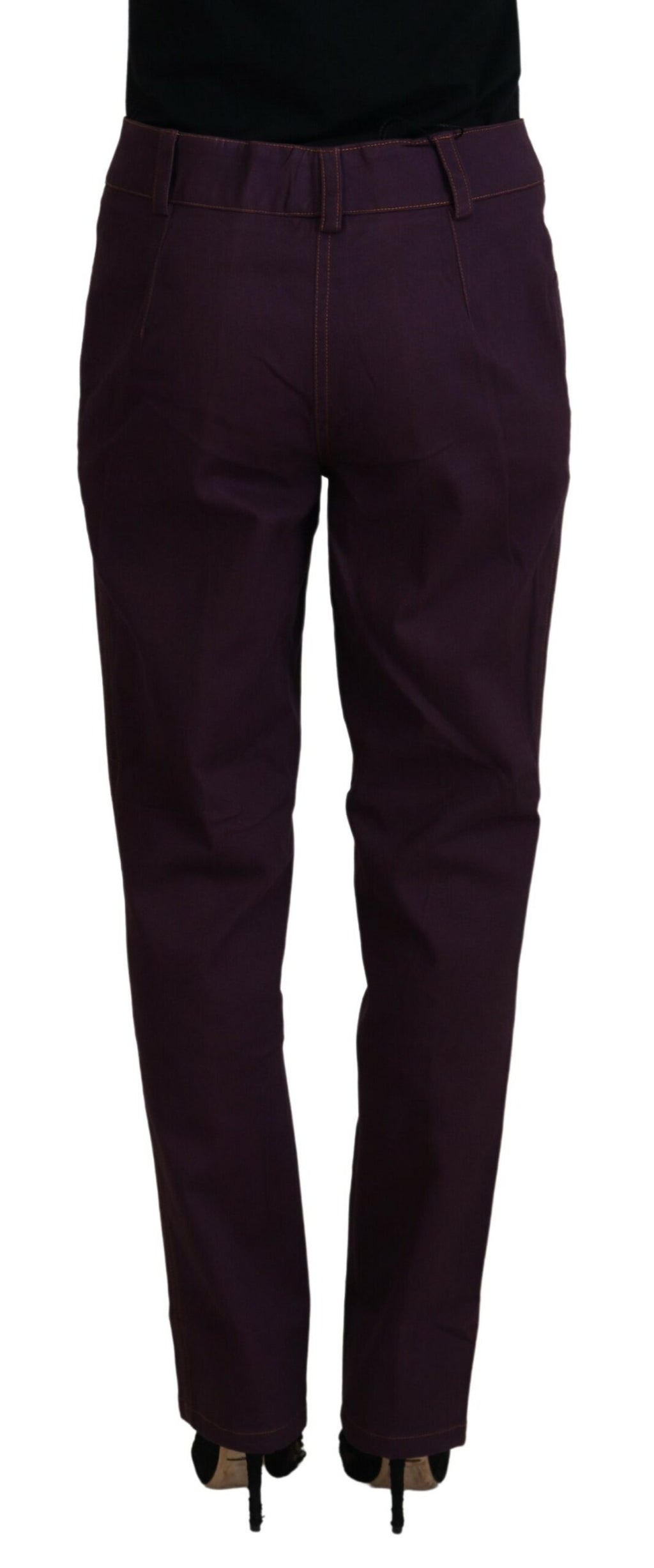 BENCIVENGA Pantalon fuselé violet en coton à taille mi-haute pour femme
